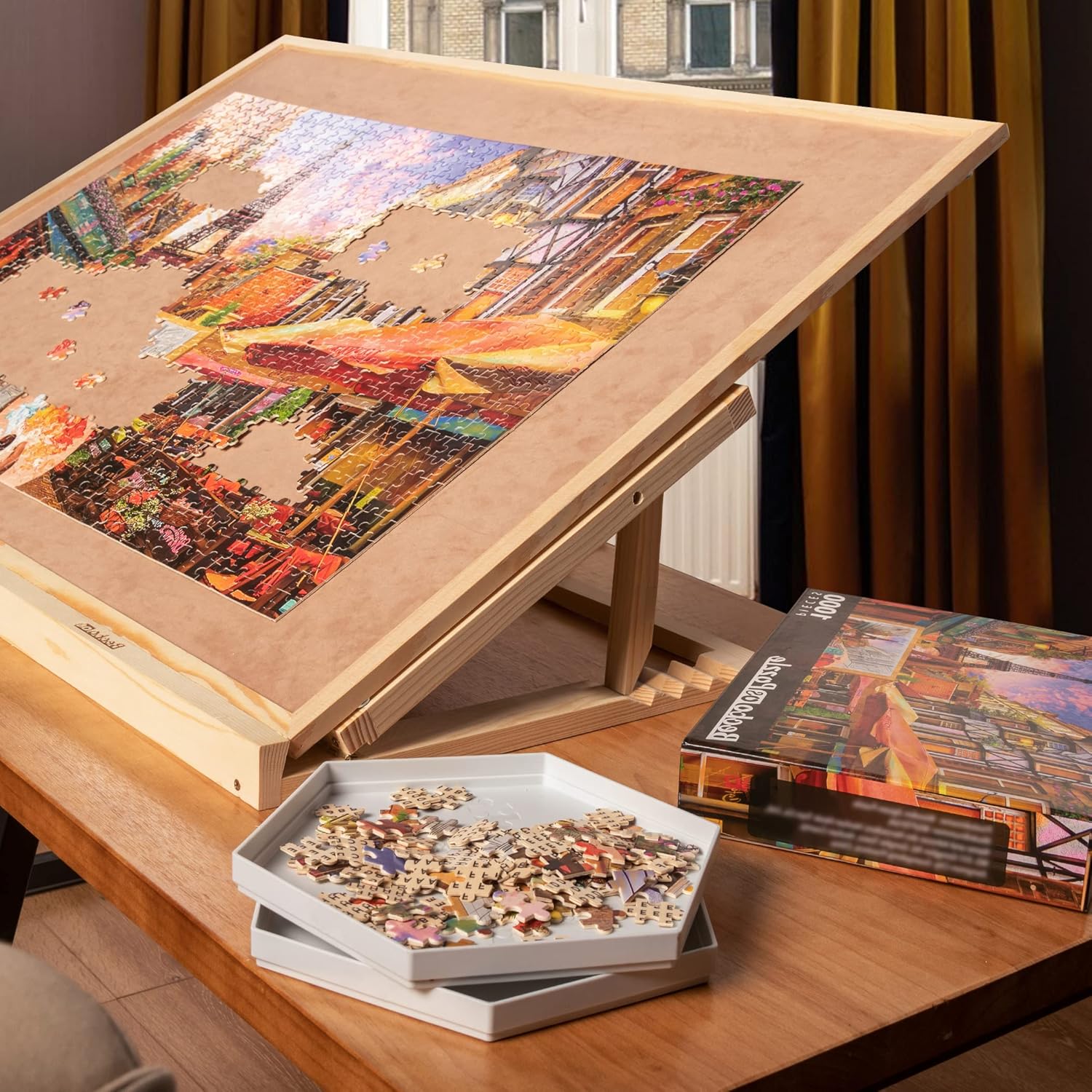 Becko US Puzzle Board & Bracket Set/Wooden Puzzle Board Kit/Jigsaw Puzzle Plateau – with Puzzle Board for Up to 1500 Pieces - Image 6