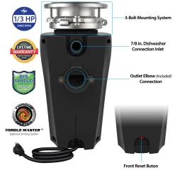 Alternative view of Eco Logic 1/2 HP Garbage Disposal with Attached Power Cord 10-US-EL-5-3B