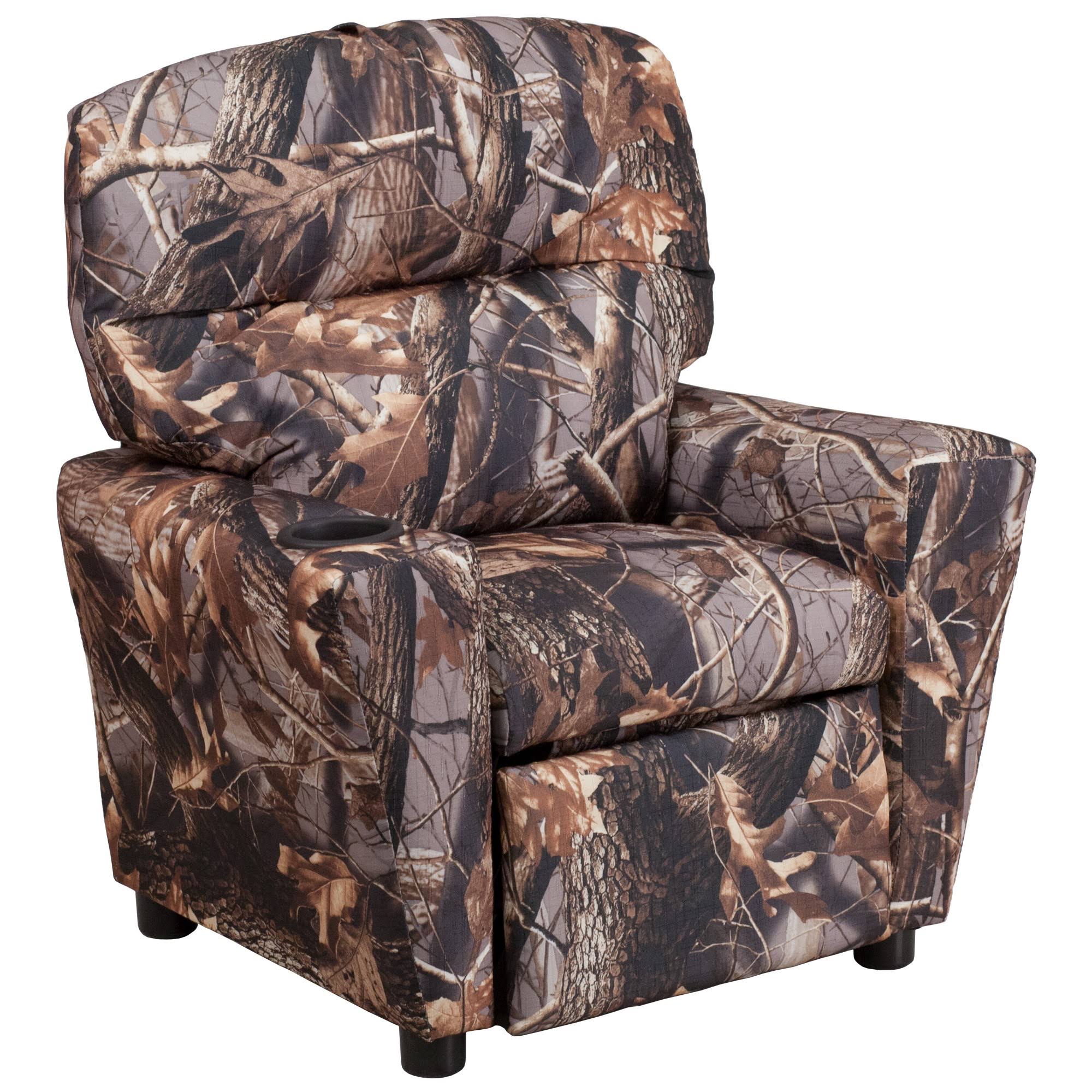 Emma and Oliver Camouflaged Fabric Kids Recliner with Cup Holder - Image 9