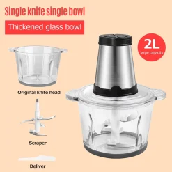 Alternative view of Homgeek Electric Meat Grinder – 2L Large Capacity, Stainless Steel, 2 Speed Settings, 250W High Power – Ideal Kitchen Cooker Blender for Household Use