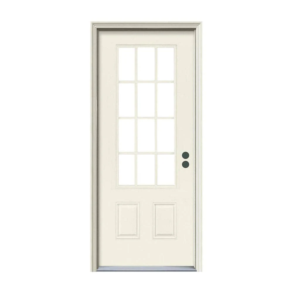 JELD-WEN 32 in. x 80 in. 12 Lite Primed Steel Prehung Left-Hand Inswing Front Door w/Brickmould
