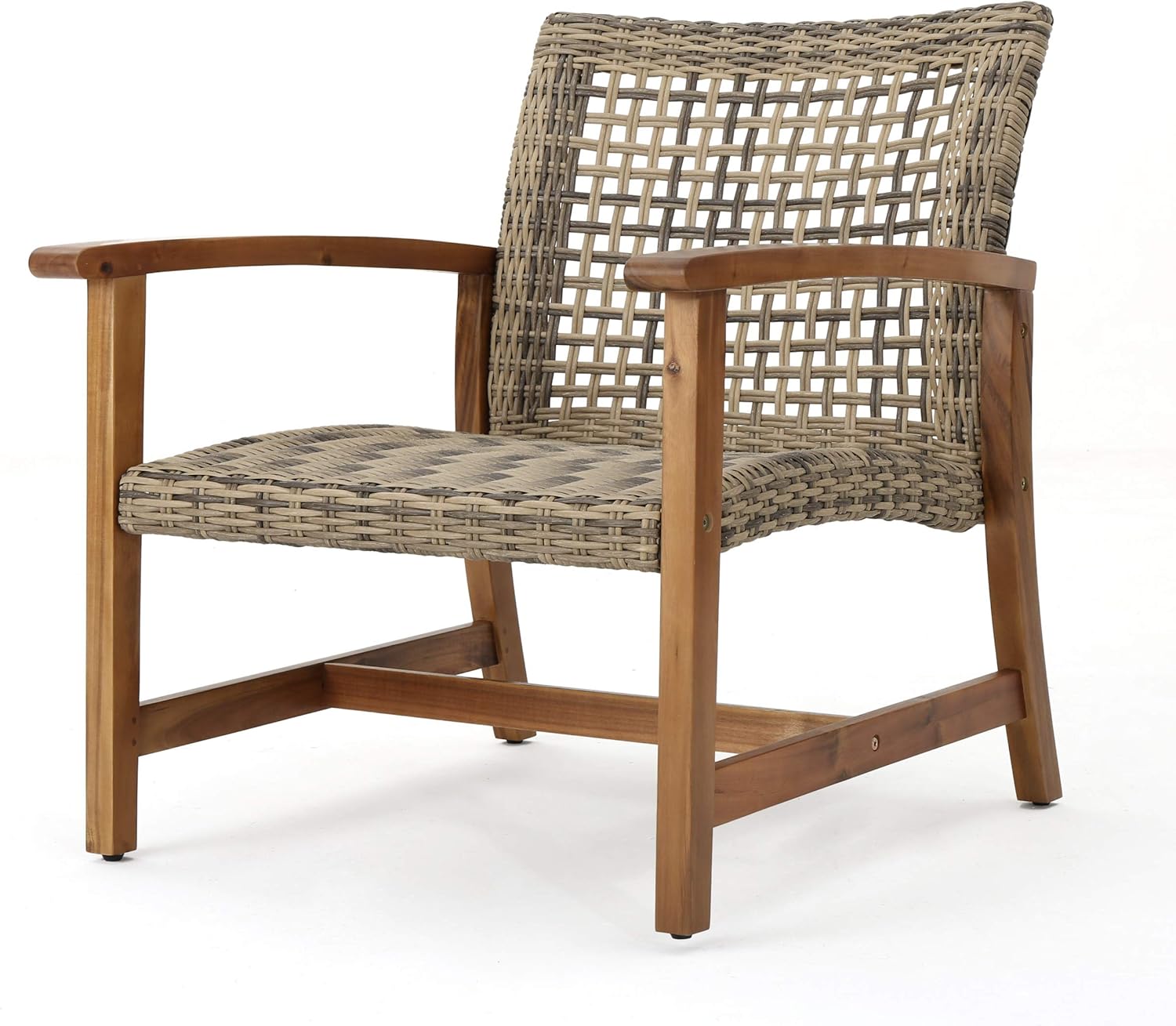 Christopher Knight Home Hampton Outdoor Mid-Century Wicker Club Chairs with Acacia Wood Frame, 2-Pcs Set, Natural Stained / Grey - Image 5